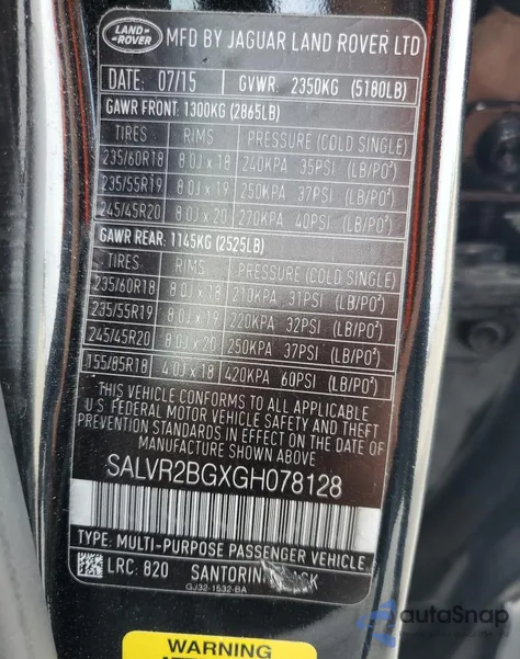 2016 Land Rover Range Rover Evoque Hse from USA, damaged, VIN SALVR2BGXGH078128